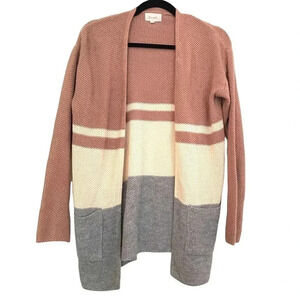 Becaal Long Sleeve Colorblock Cardigan Sweater Cozy Knit Stripes